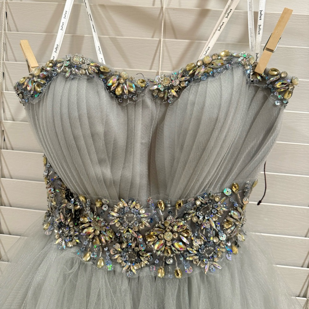 Juliet Grey Silver Sequins Mini Cocktail Dress Tulle